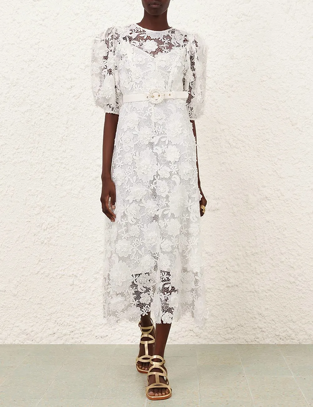 Zimmermann Halliday Lace Flower Belted-Waist Dress