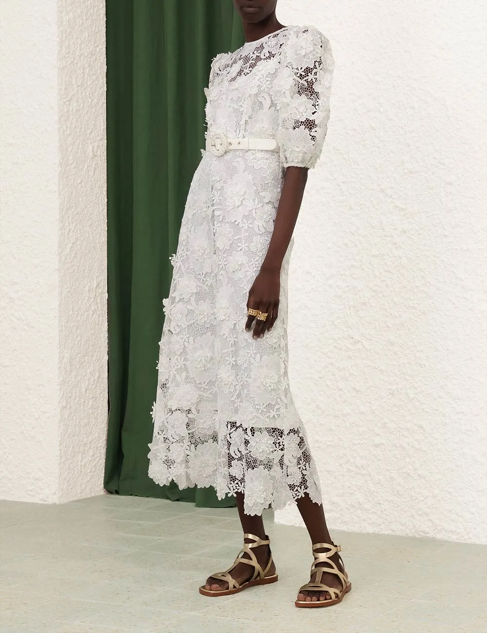Zimmermann Halliday Lace Flower Belted-Waist Dress