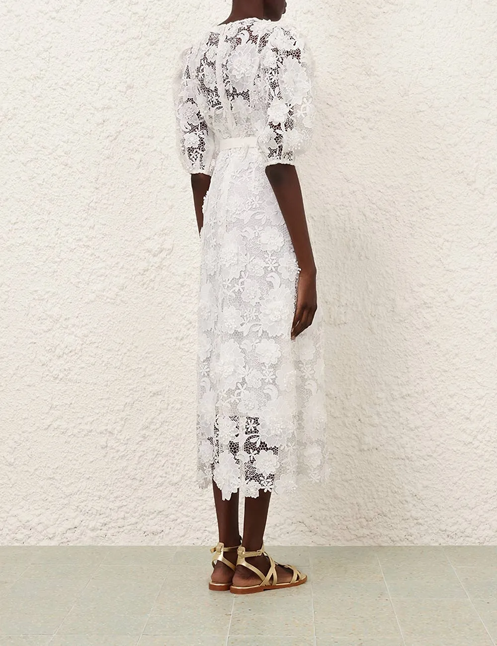 Zimmermann Halliday Lace Flower Belted-Waist Dress