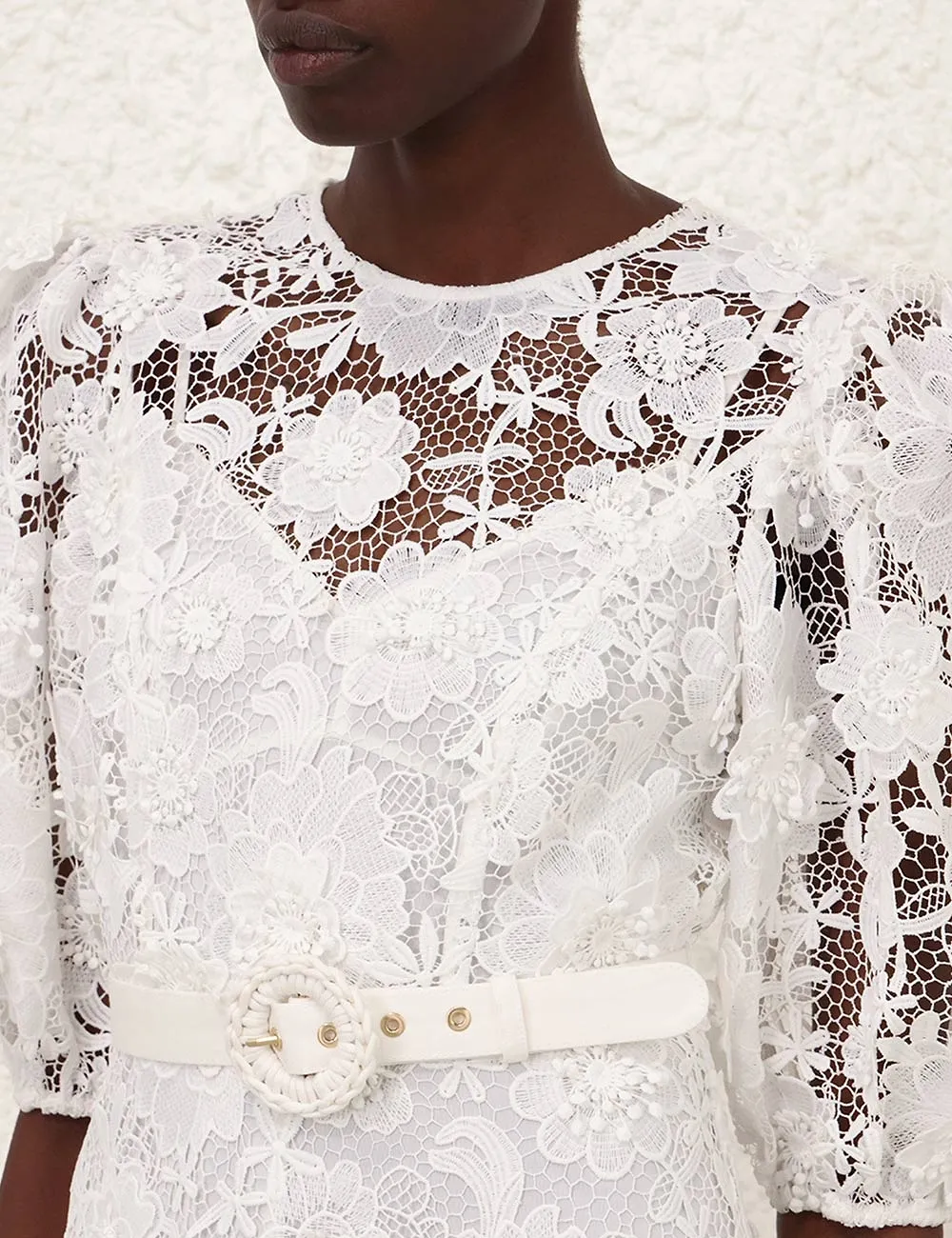 Zimmermann Halliday Lace Flower Belted-Waist Dress