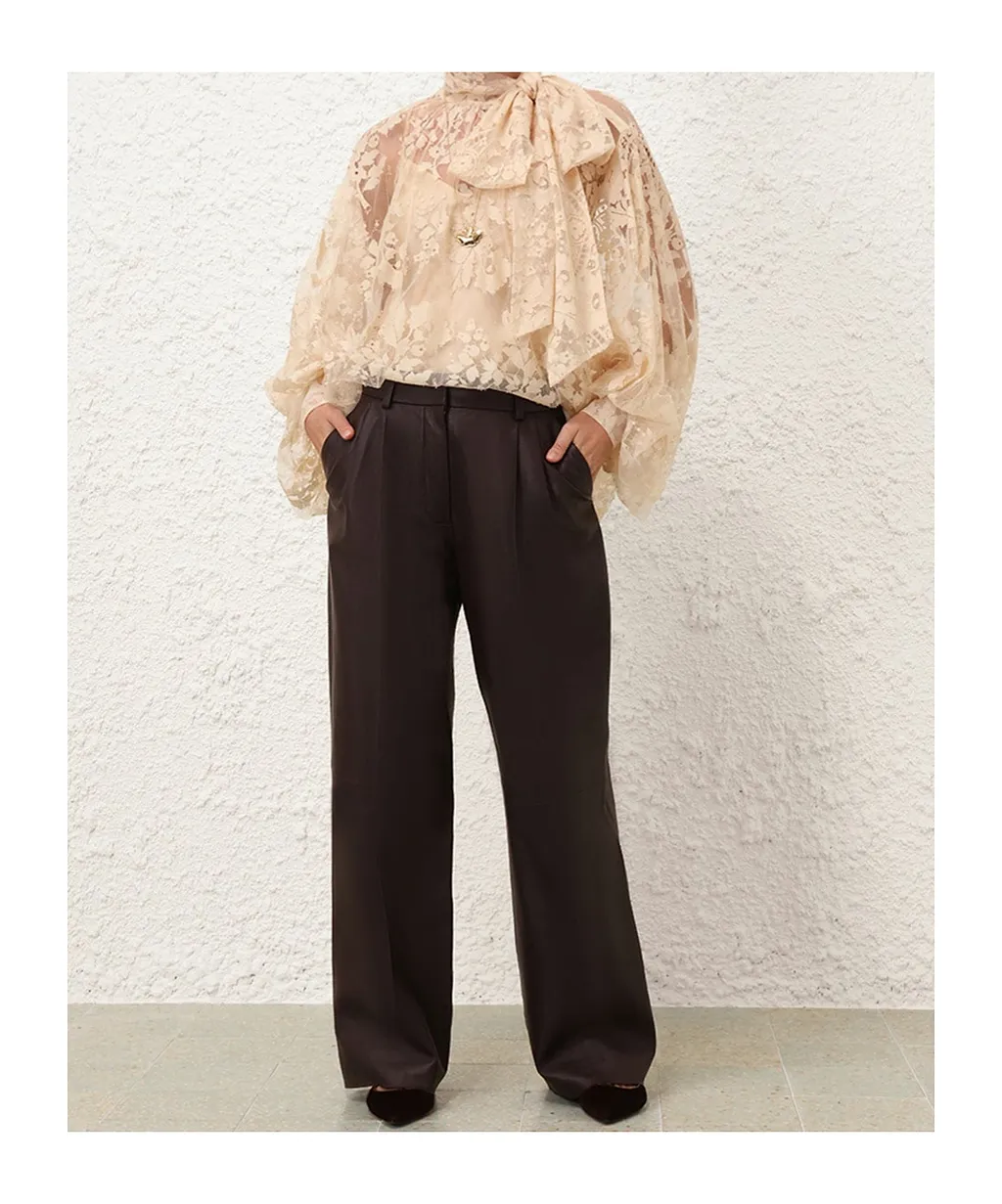 Zimmermann Illustration Wide-Leg Leather Pants