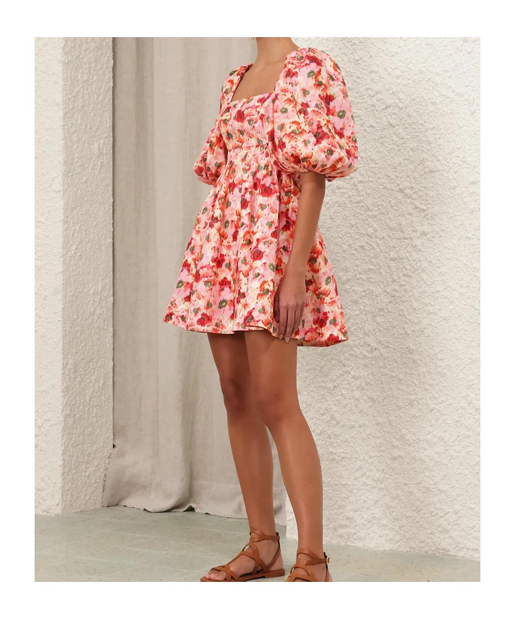 Zimmermann Lightburst Floral-Printed Square Neck Mini Dress
