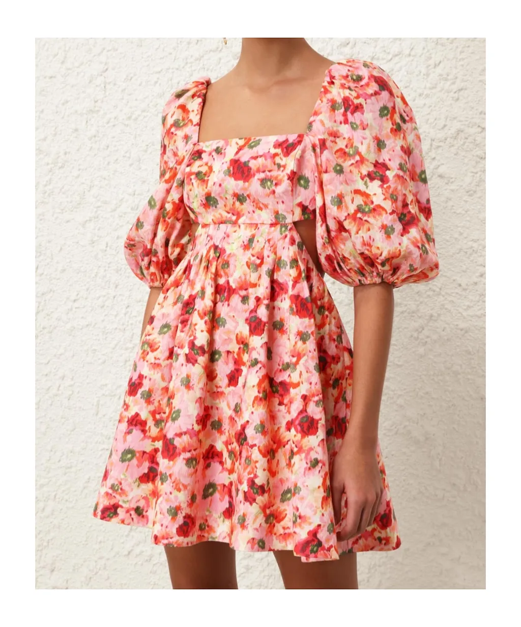 Zimmermann Lightburst Floral-Printed Square Neck Mini Dress
