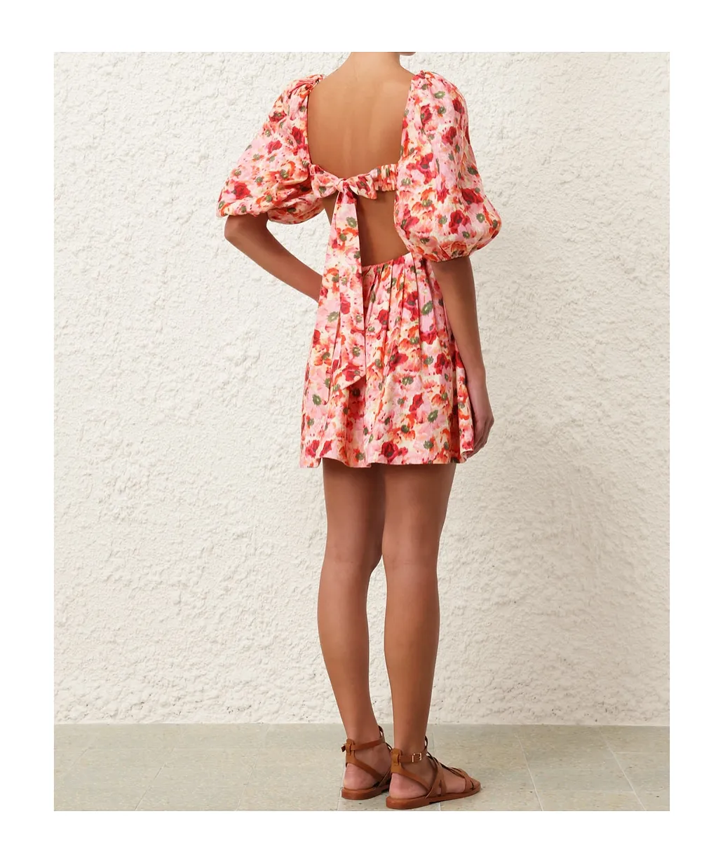 Zimmermann Lightburst Floral-Printed Square Neck Mini Dress