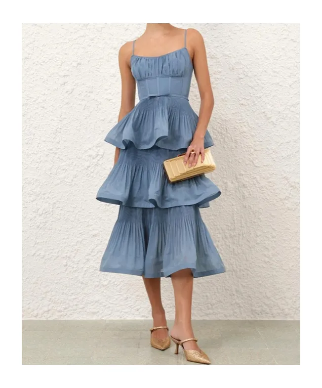 Zimmermann Pleated Tiered Midi Dress