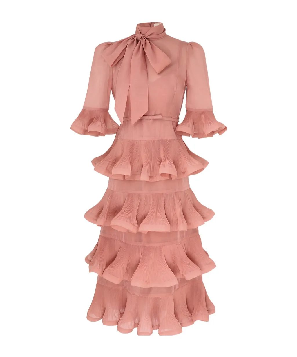 Zimmermann Pleated Sleeved Midi Dress