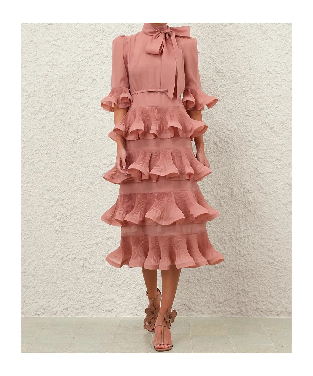 Zimmermann Pleated Sleeved Midi Dress