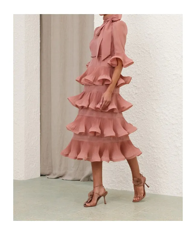 Zimmermann Pleated Sleeved Midi Dress