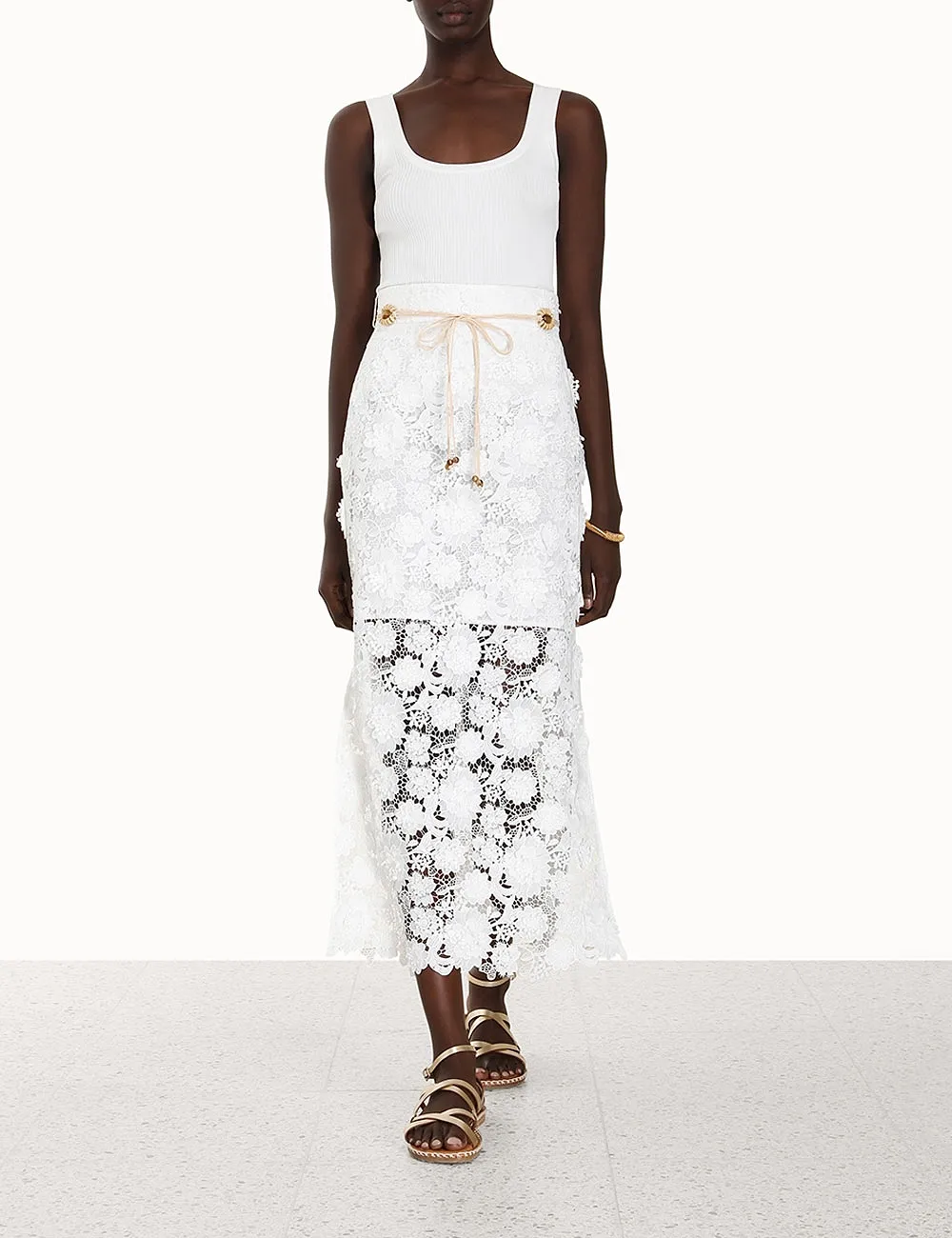 Zimmermann Raie Lace Flower Detailed Skirt
