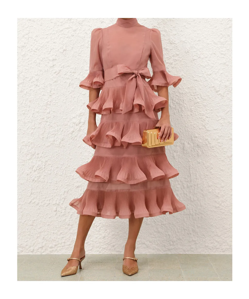 Zimmermann Pleated Sleeved Midi Dress