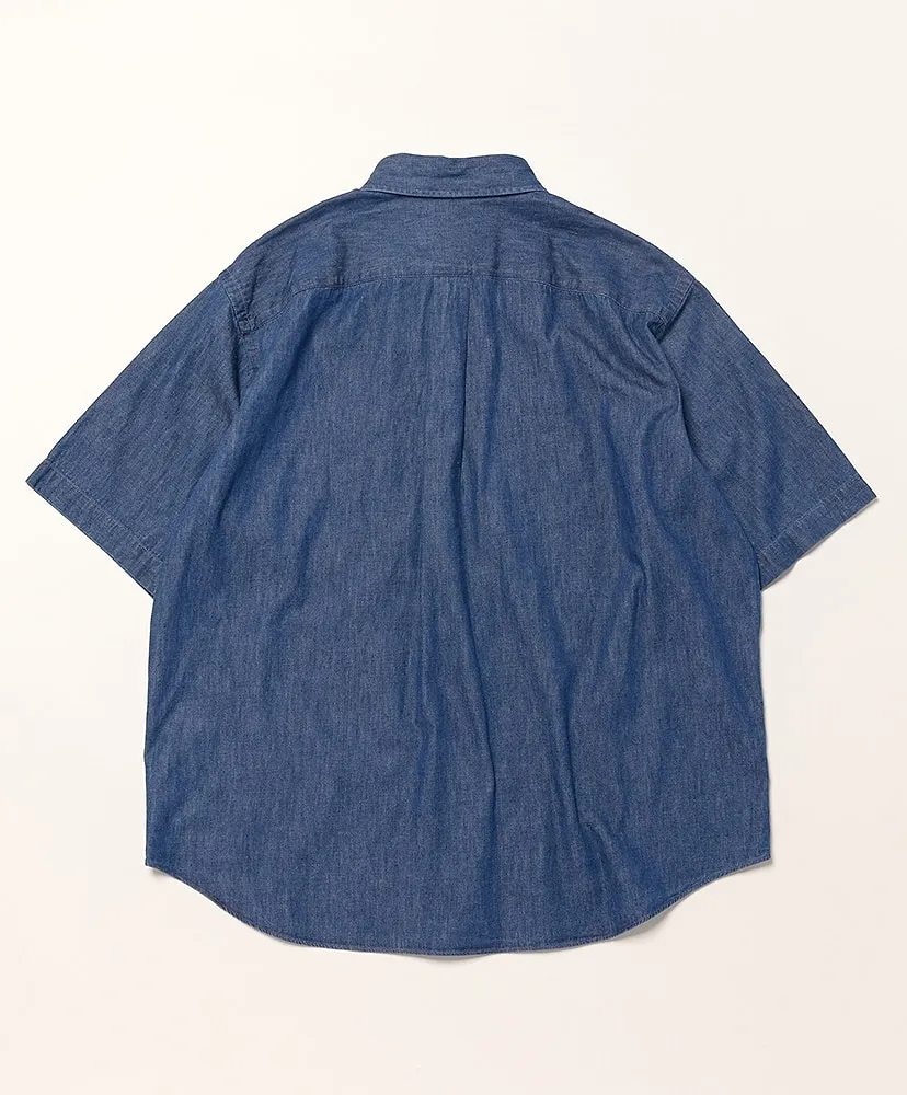 Denim Dungaree Short Sleeve Button-Down Shirt