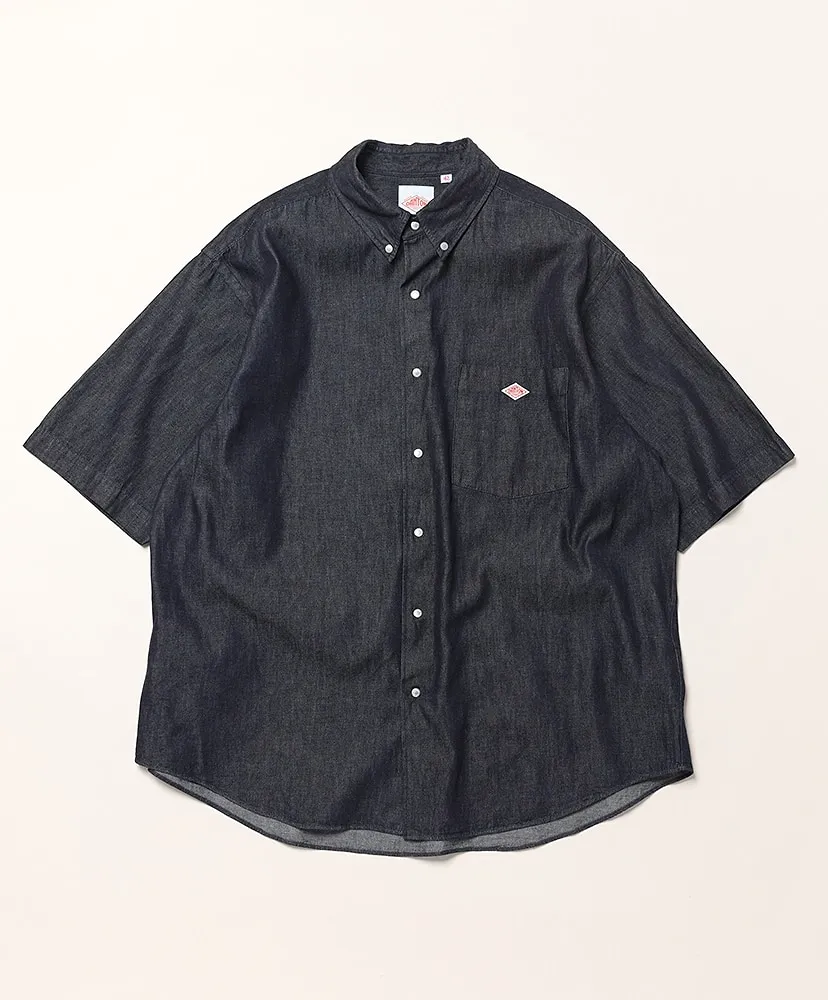 Denim Dungaree Short Sleeve Button-Down Shirt