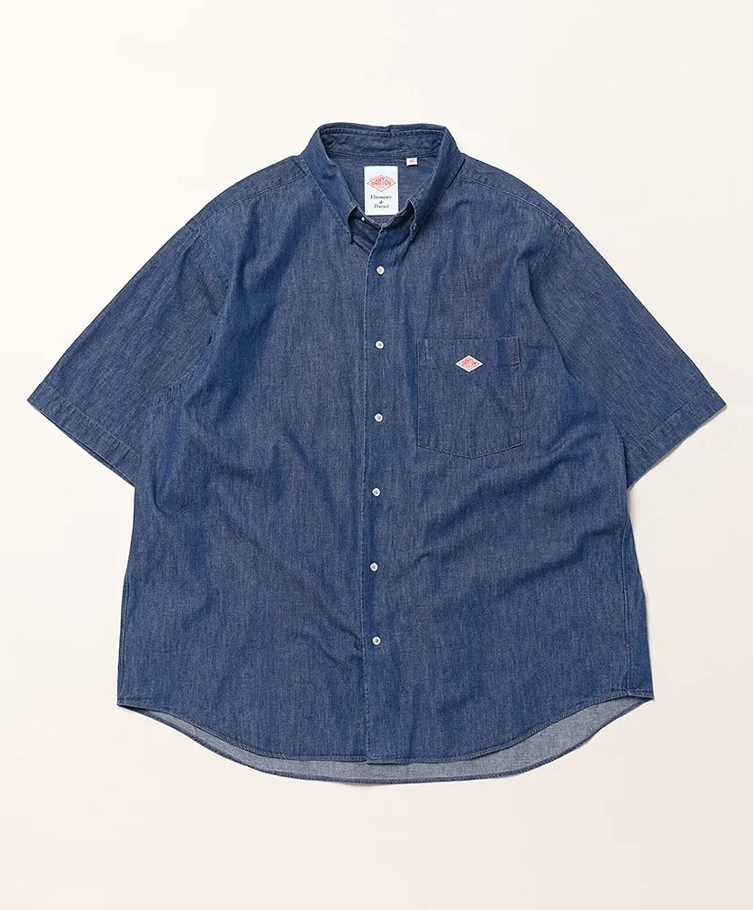 Denim Dungaree Short Sleeve Button-Down Shirt