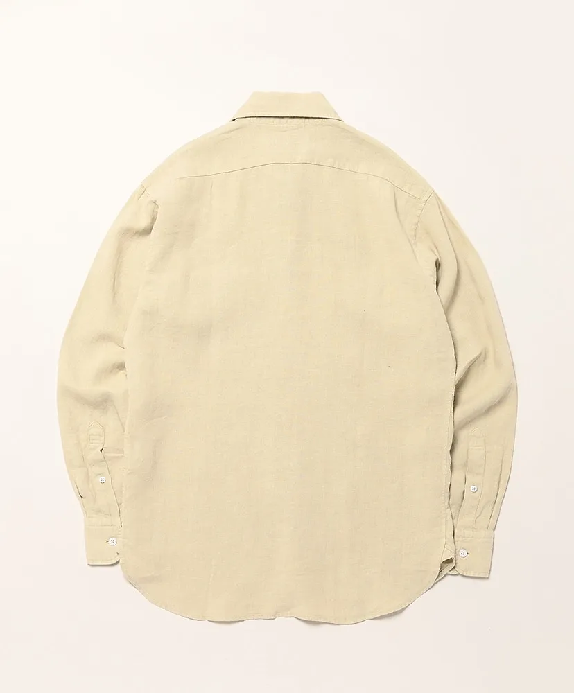 Linen Garment Dyed Reg Coller Shirts With 2 Pocket