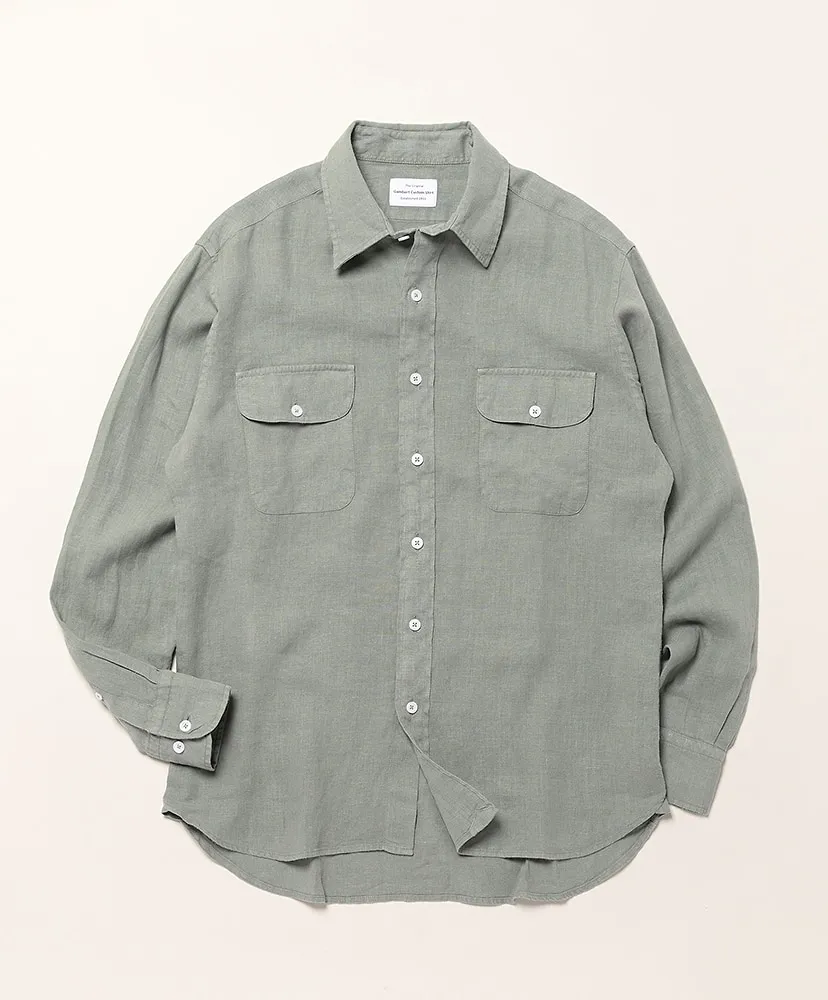 Linen Garment Dyed Reg Coller Shirts With 2 Pocket