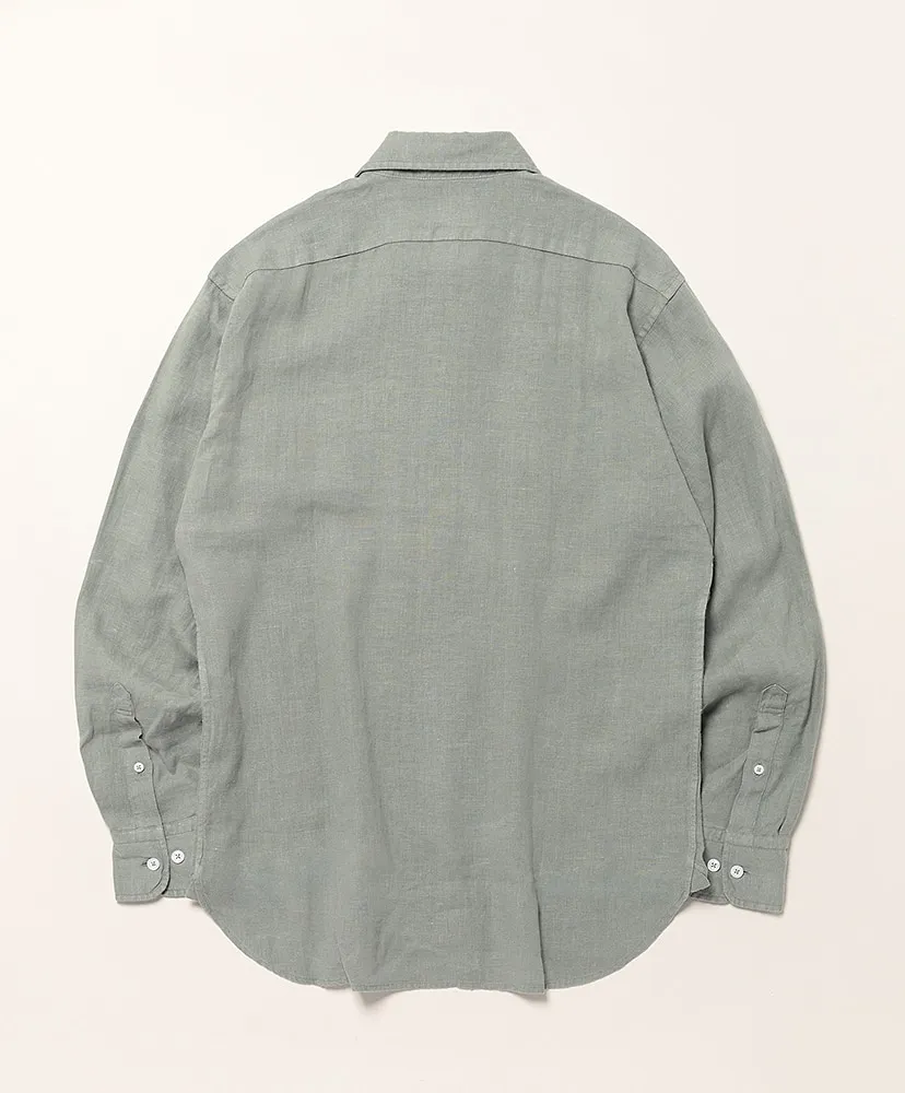 Linen Garment Dyed Reg Coller Shirts With 2 Pocket