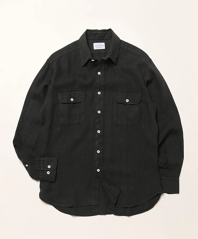 Linen Garment Dyed Reg Coller Shirts With 2 Pocket