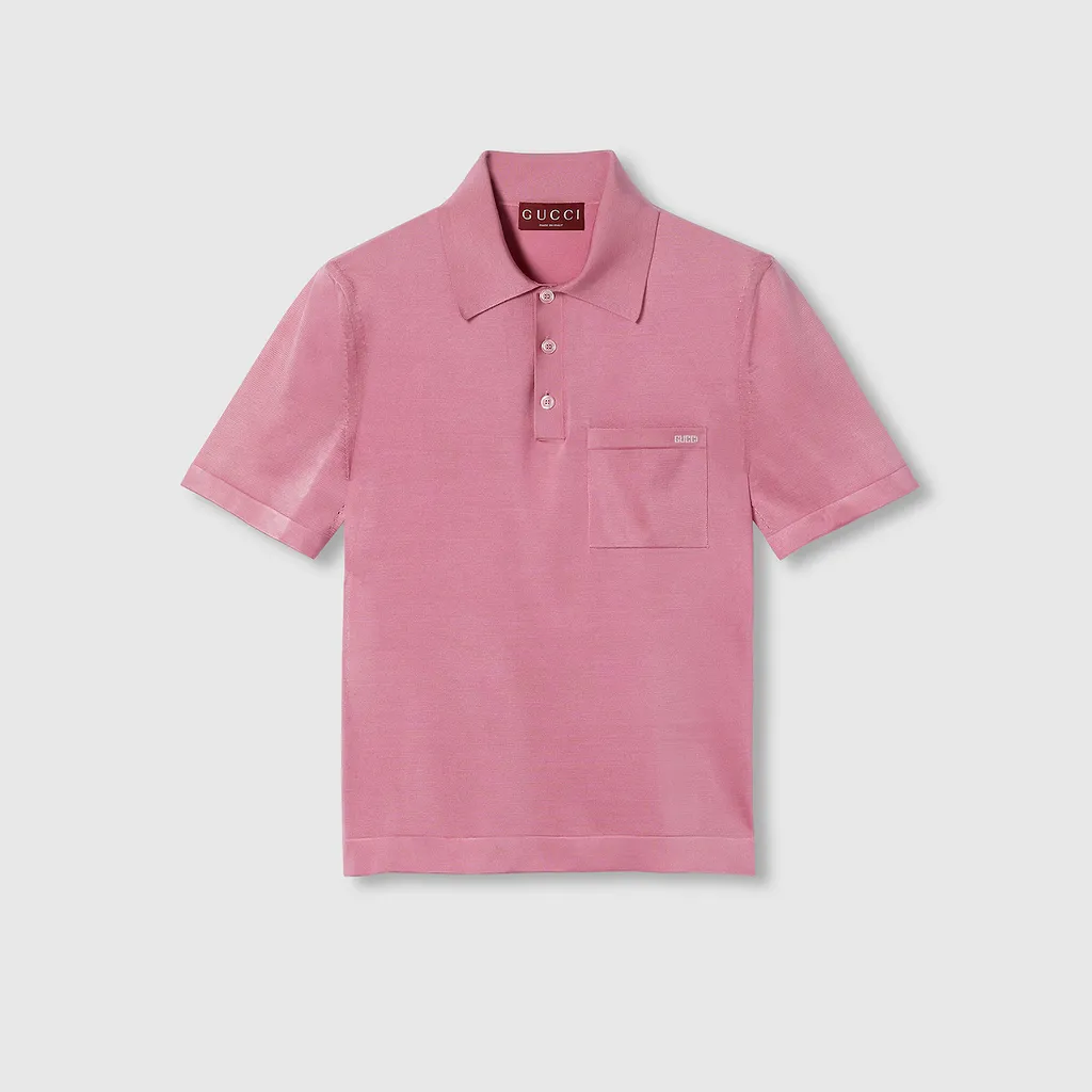 Fine Silk Knit Polo Shirt With Intarsia