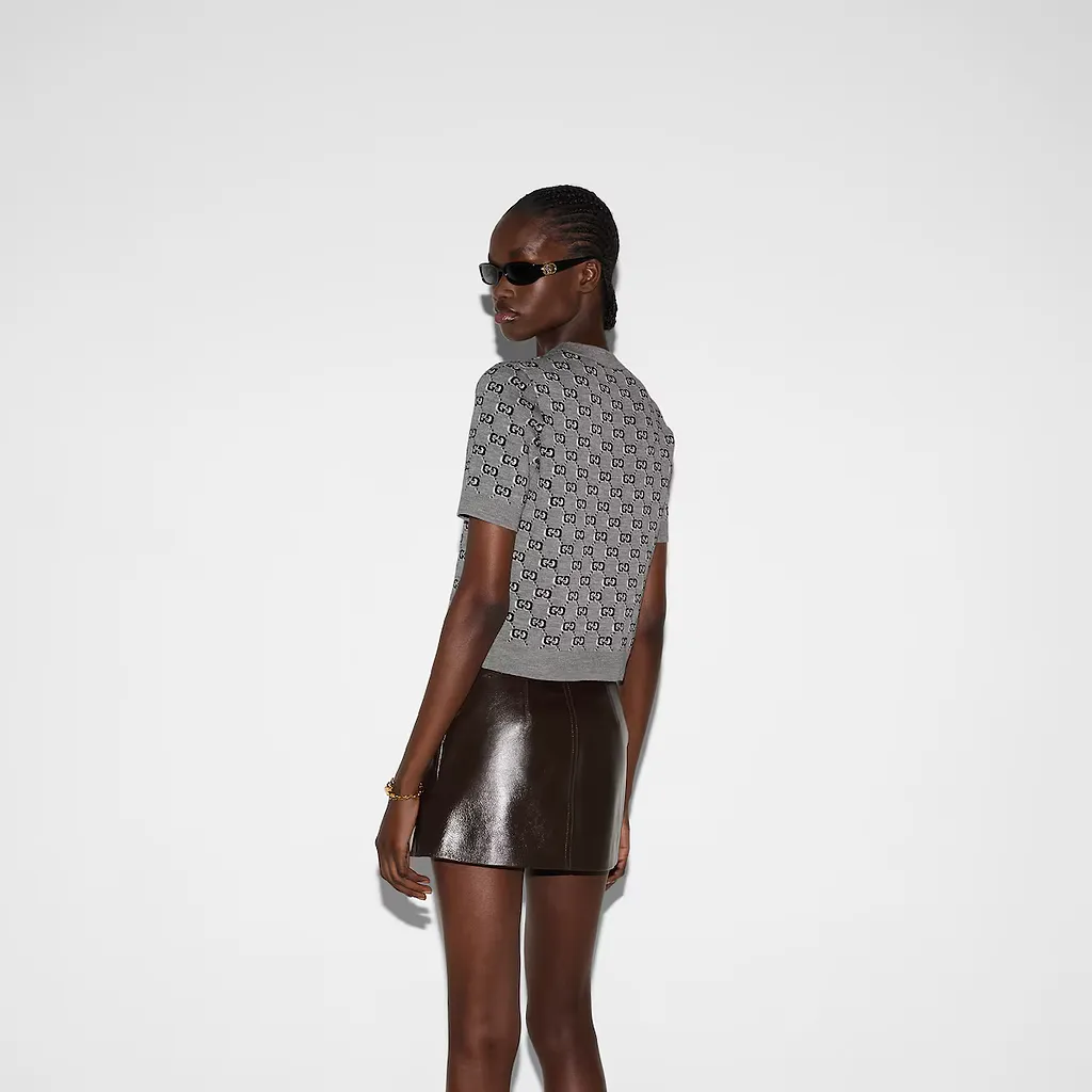 Wool Jacquard Top With Gg Shadow
