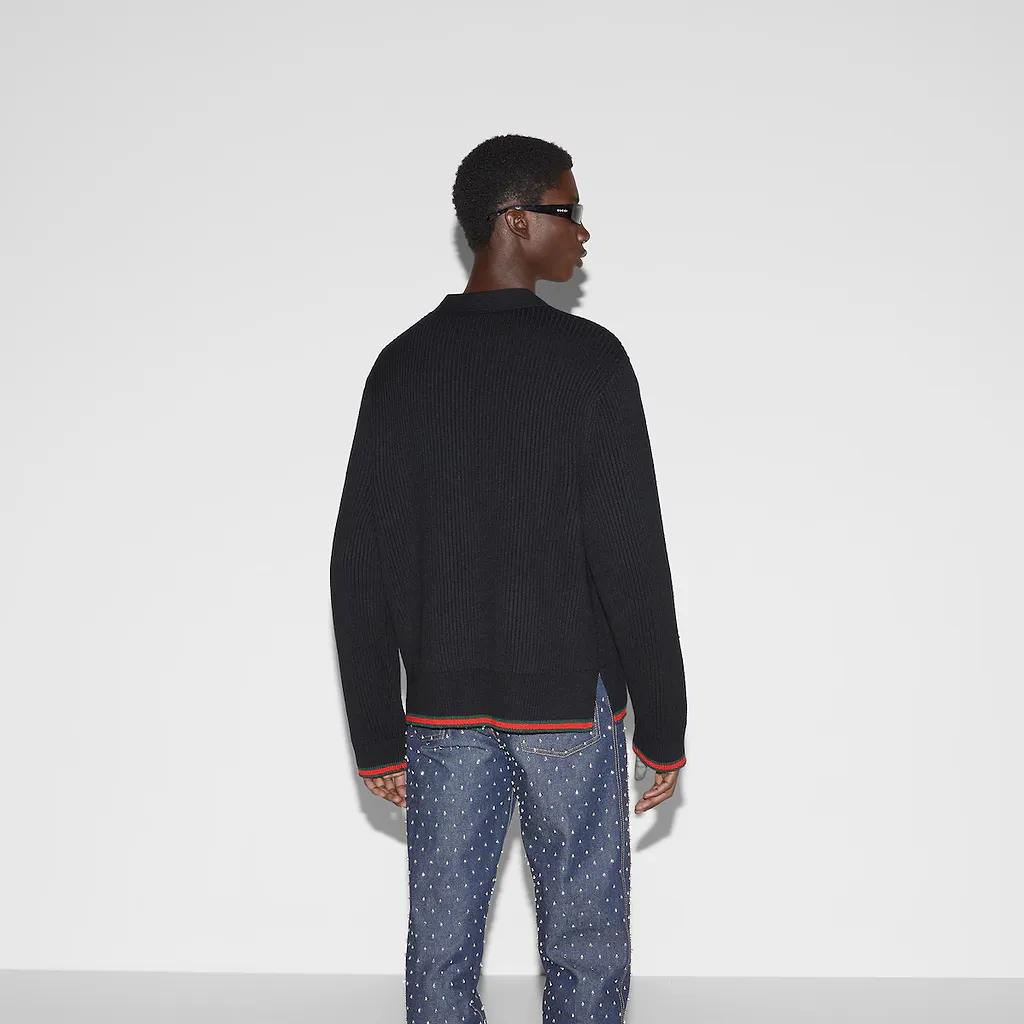 Wool Cashmere Rib Knit Cardigan