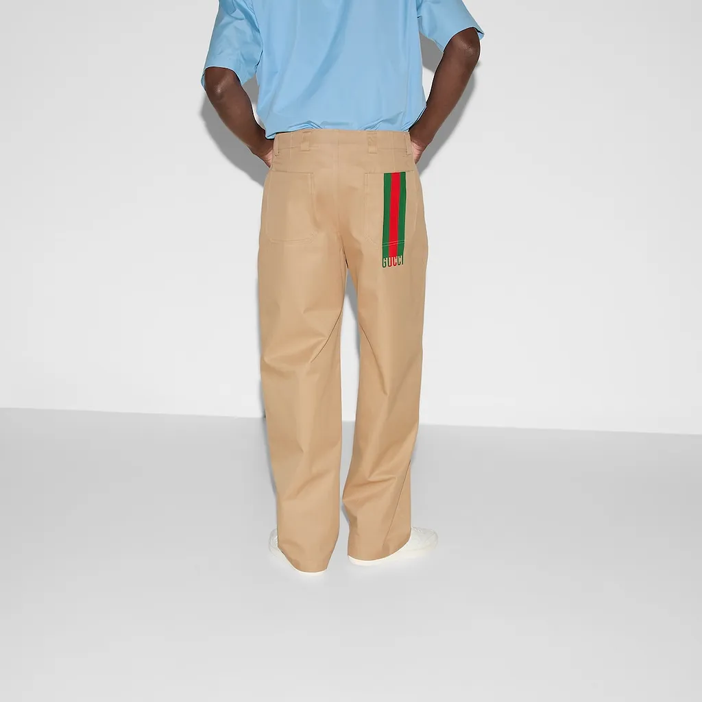 Compact Cotton Twill Trousers With Web