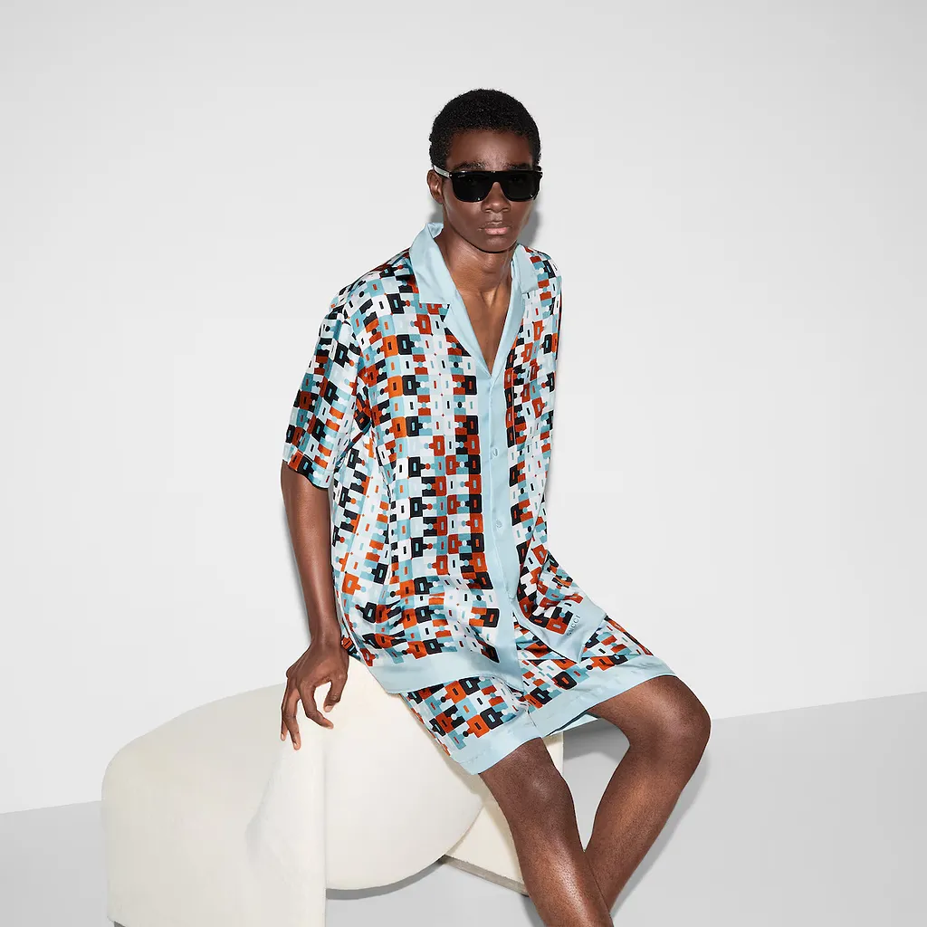 Printed Silk Twill Bowling Shirt