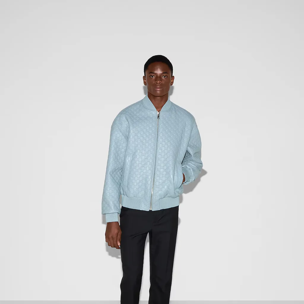 Embossed Gg Leather Bomber Jacket