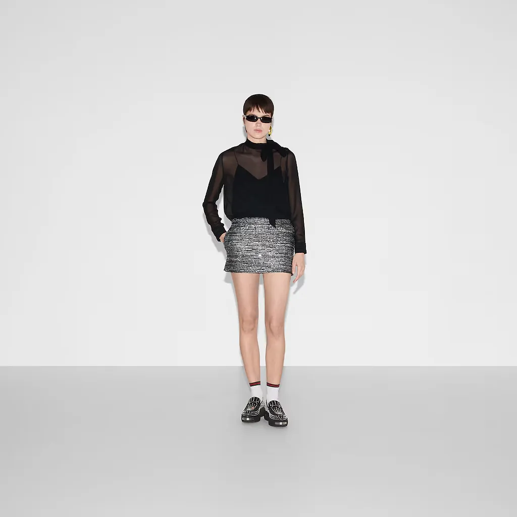 Striped Tweed Lamé Skirt