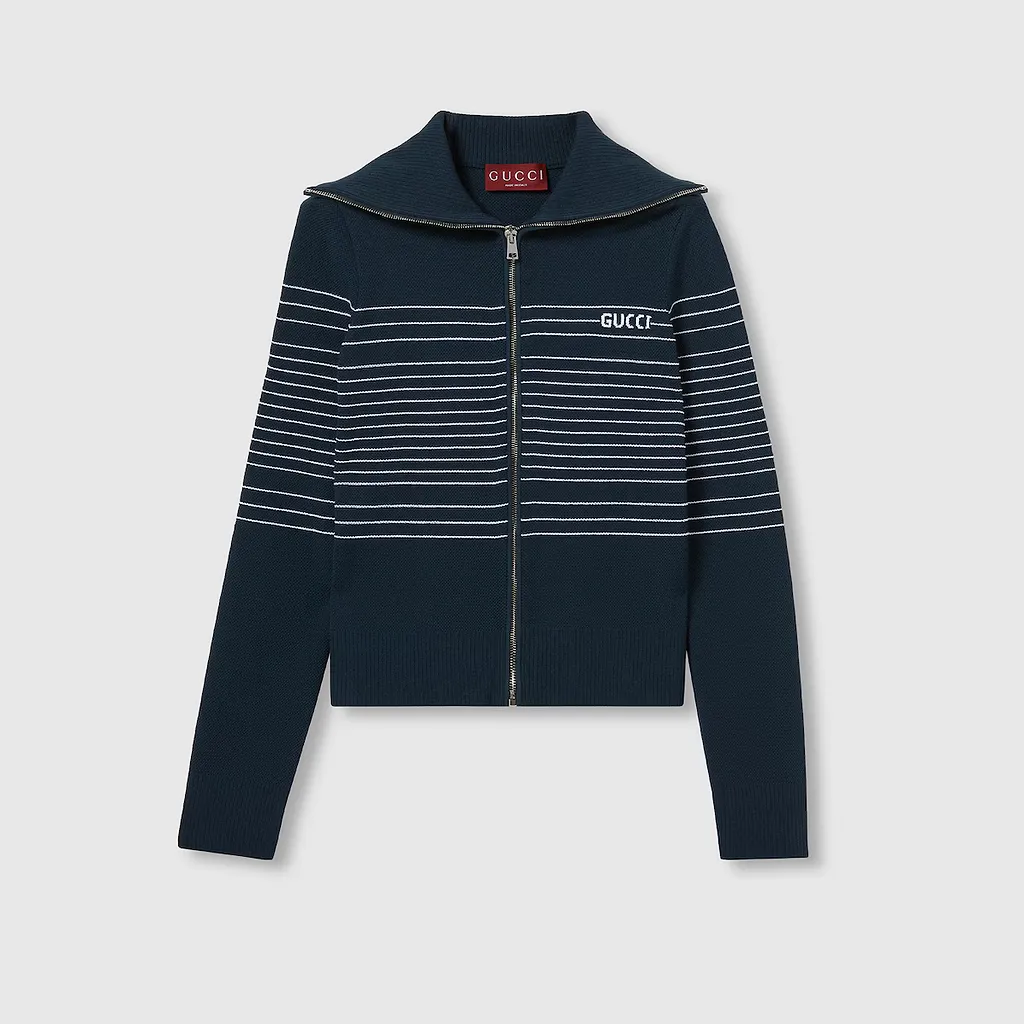 Fabric Polo Jacket With Intarsia