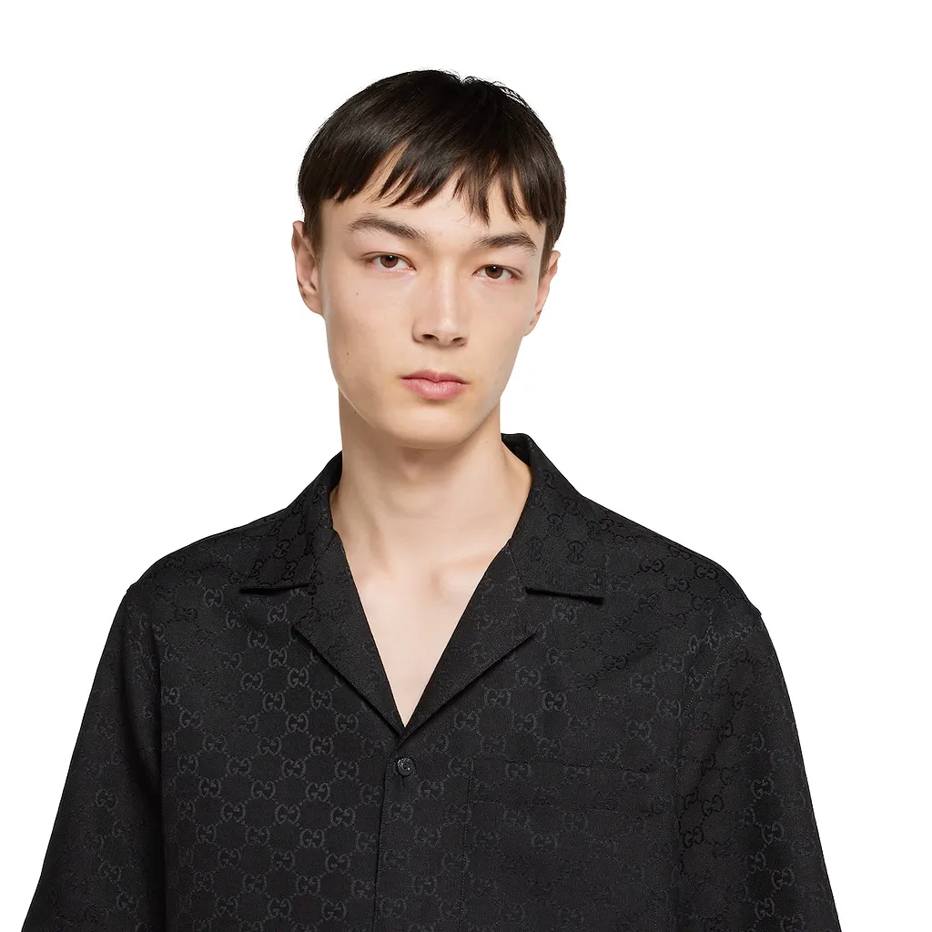 Gg Canvas Linen Blend Bowling Shirt