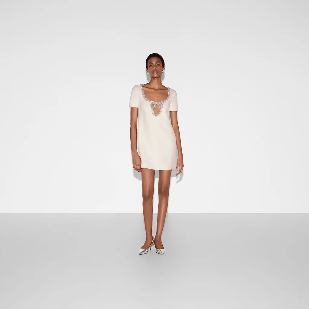 Embroidered Wool Silk CrÊPe Mini Dress