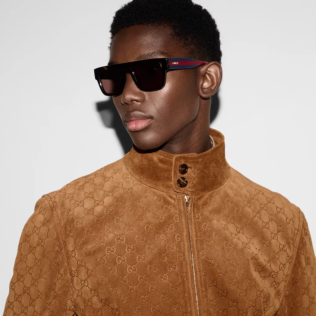 Embossed Gg Suede Bomber Jacket