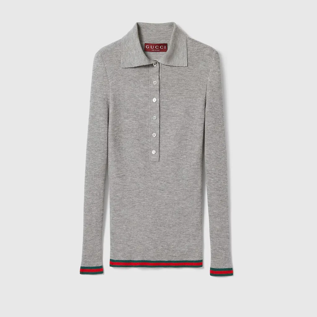 Cashmere And Silk Polo Top With Web