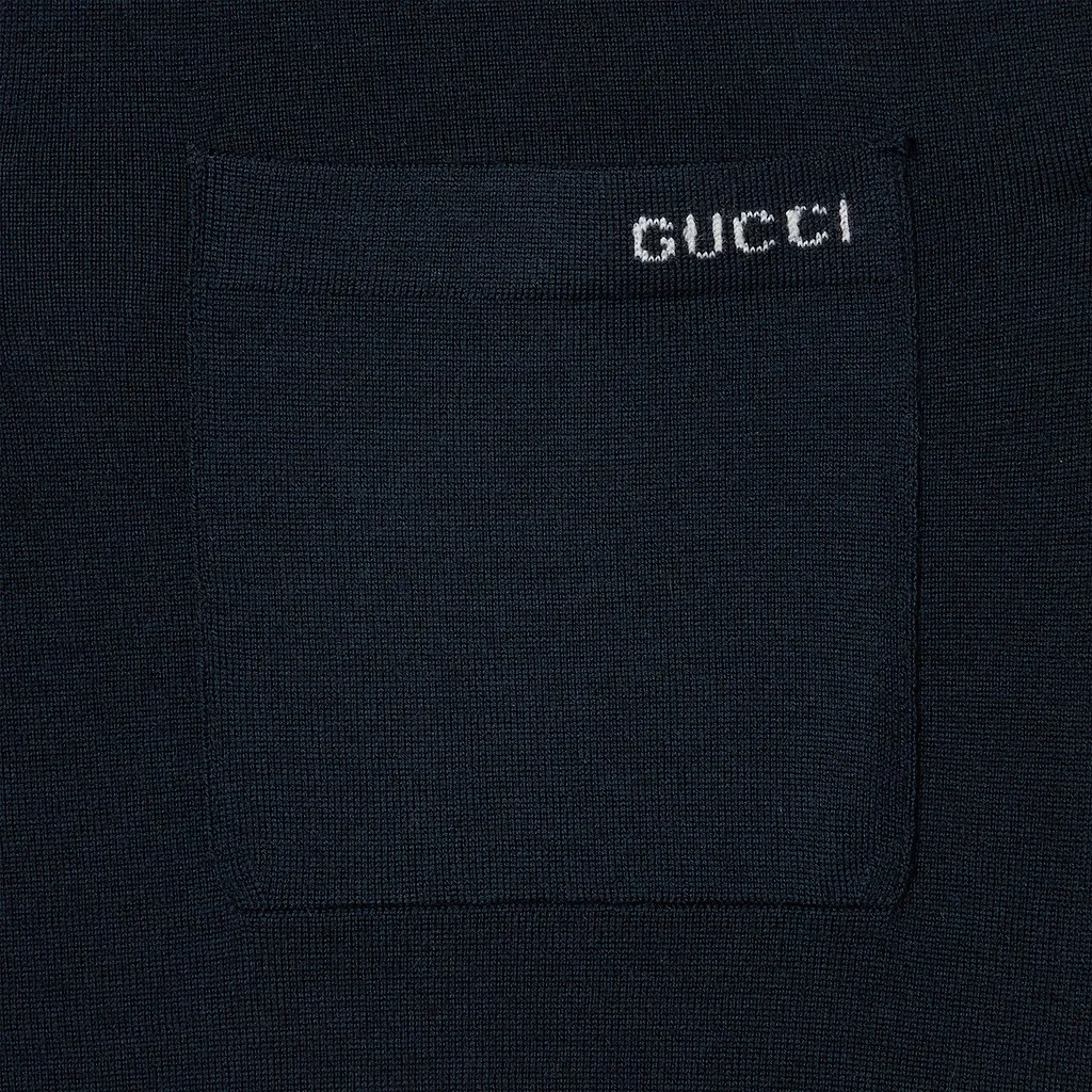 Fine Wool Knit Polo Top With Intarsia