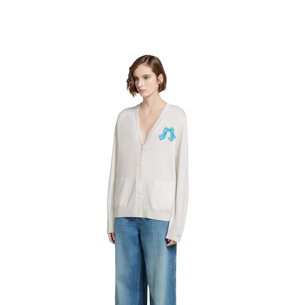Extra Fine Wool Cardigan With Patch