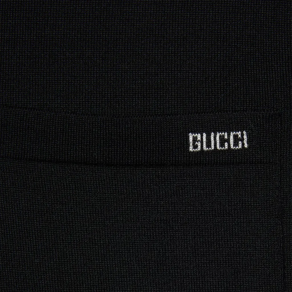 Fine Wool Knit Polo Top With Intarsia