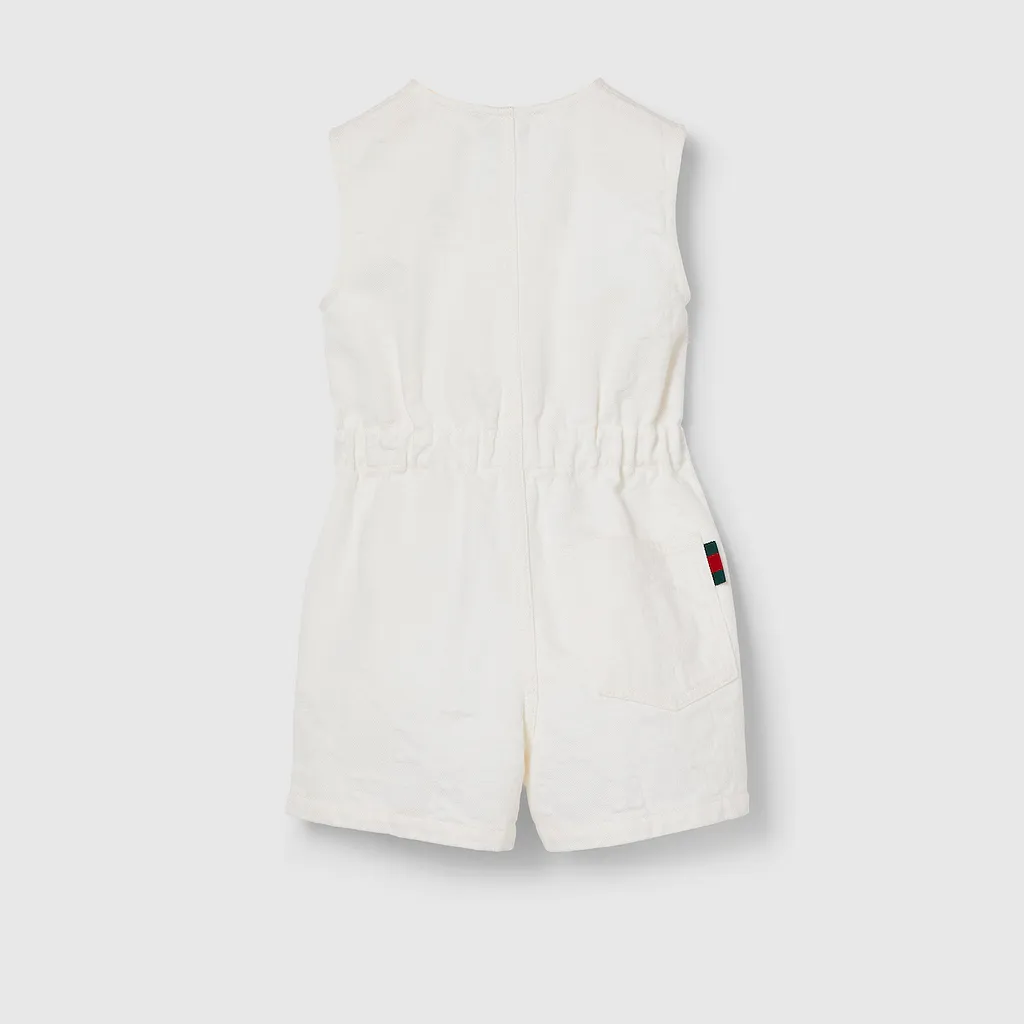 Children's Gg Denim Playsuit With Web