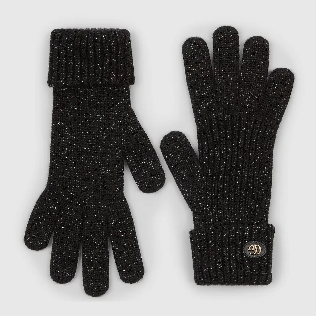 Rib Knit Wool Lamé Gloves