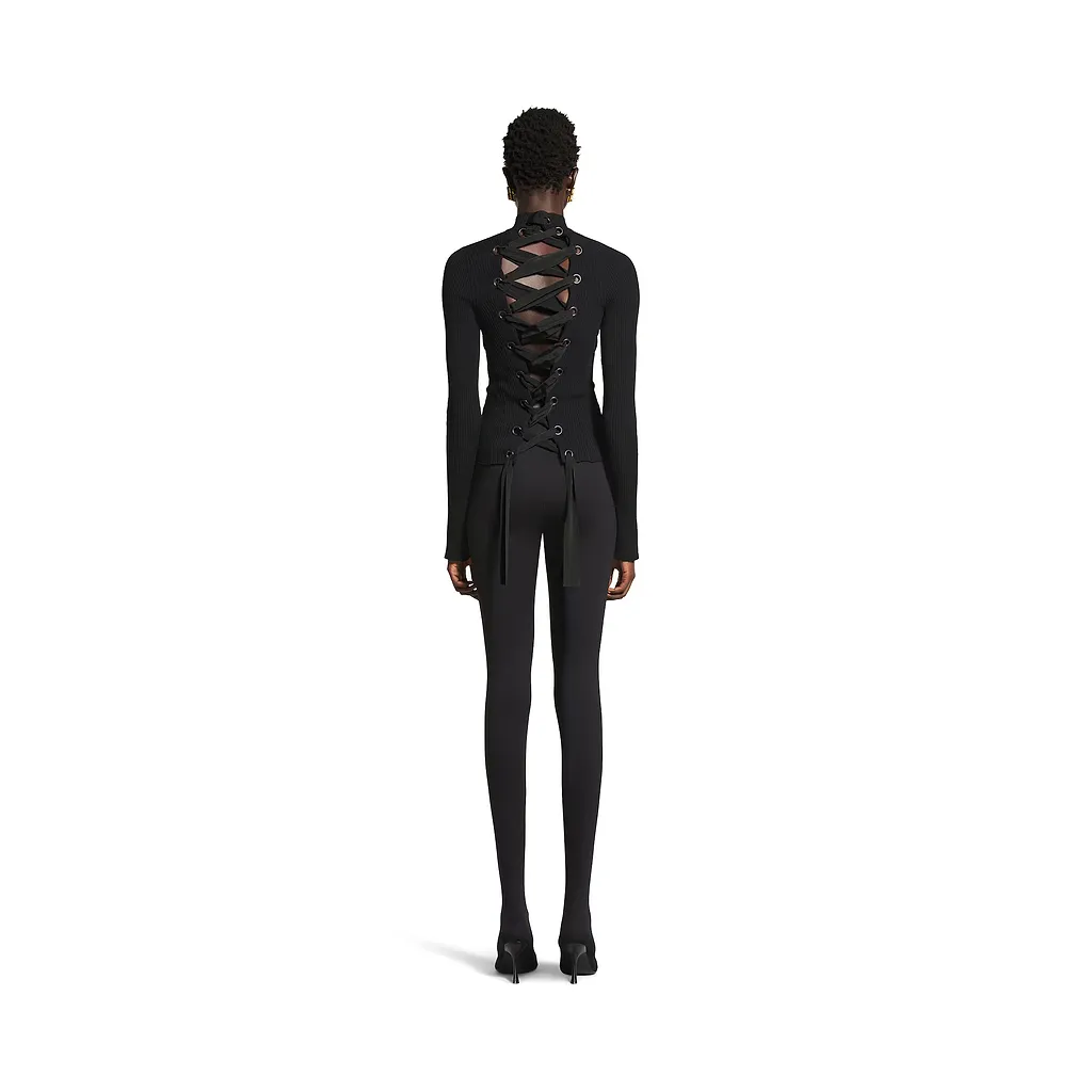 Lace-Up Fitted Turtleneck