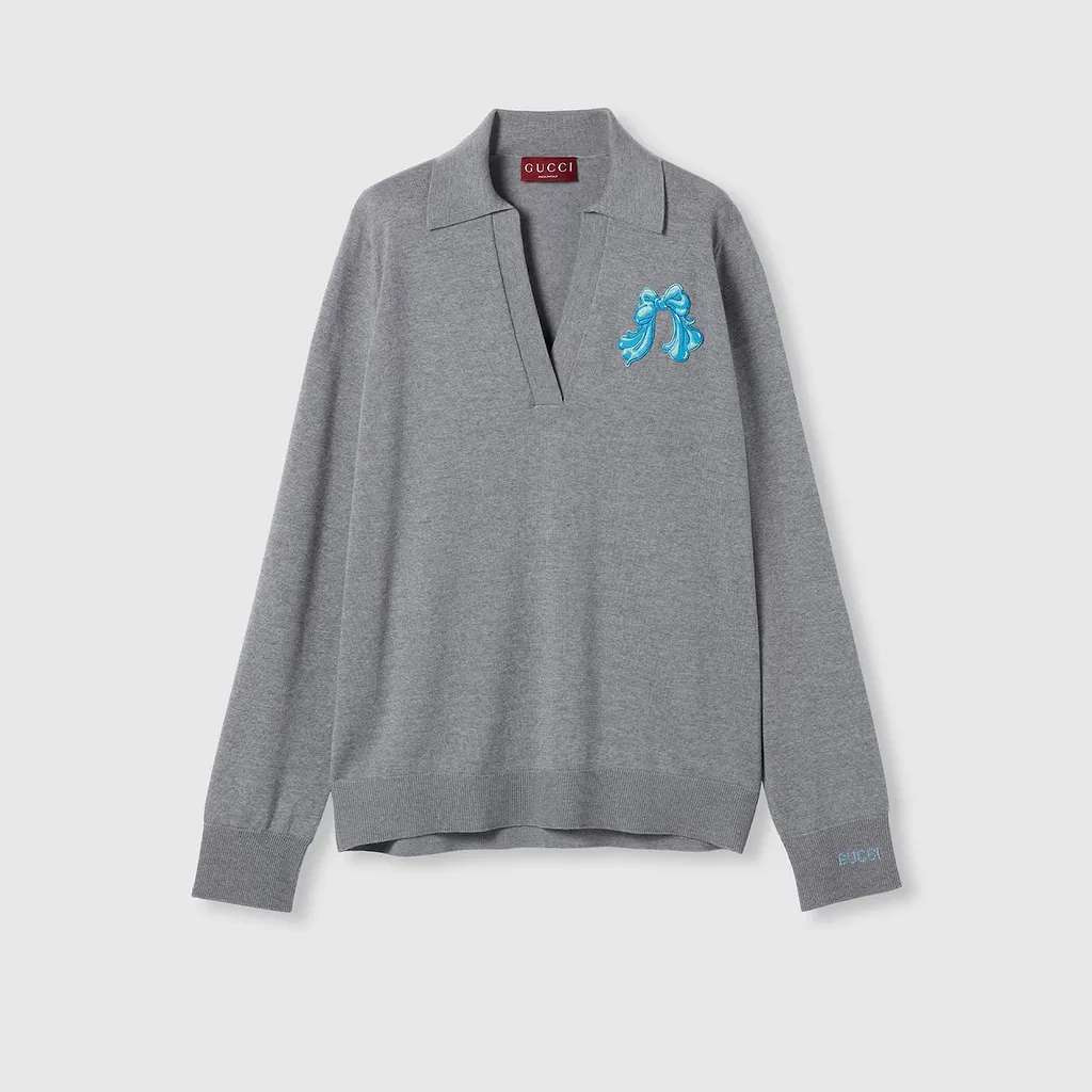 Extra Fine Wool Polo Top With Patch