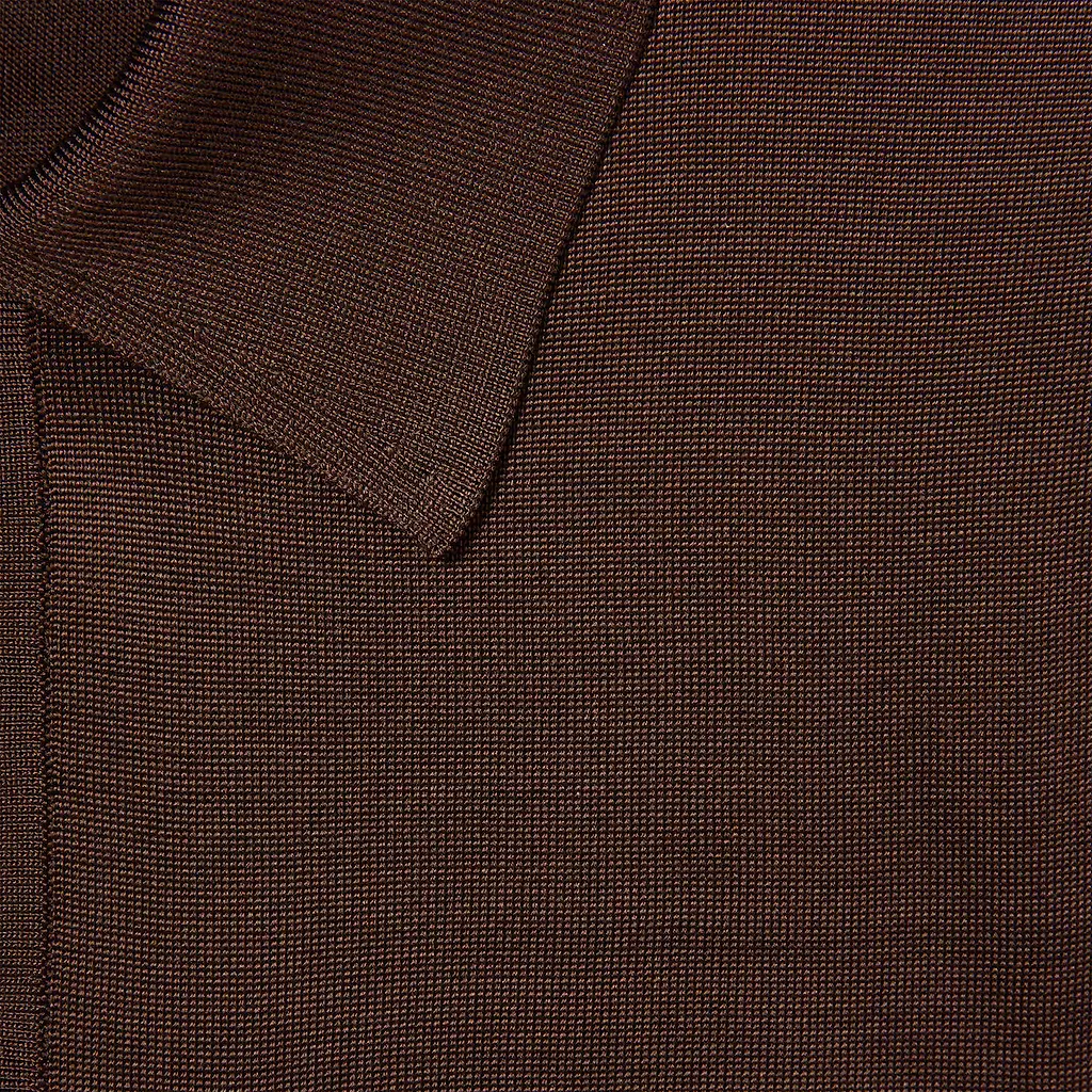 Fine Silk Knit Polo Top With Intarsia
