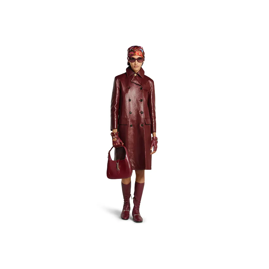 Shiny Leather Double-Breasted Coat