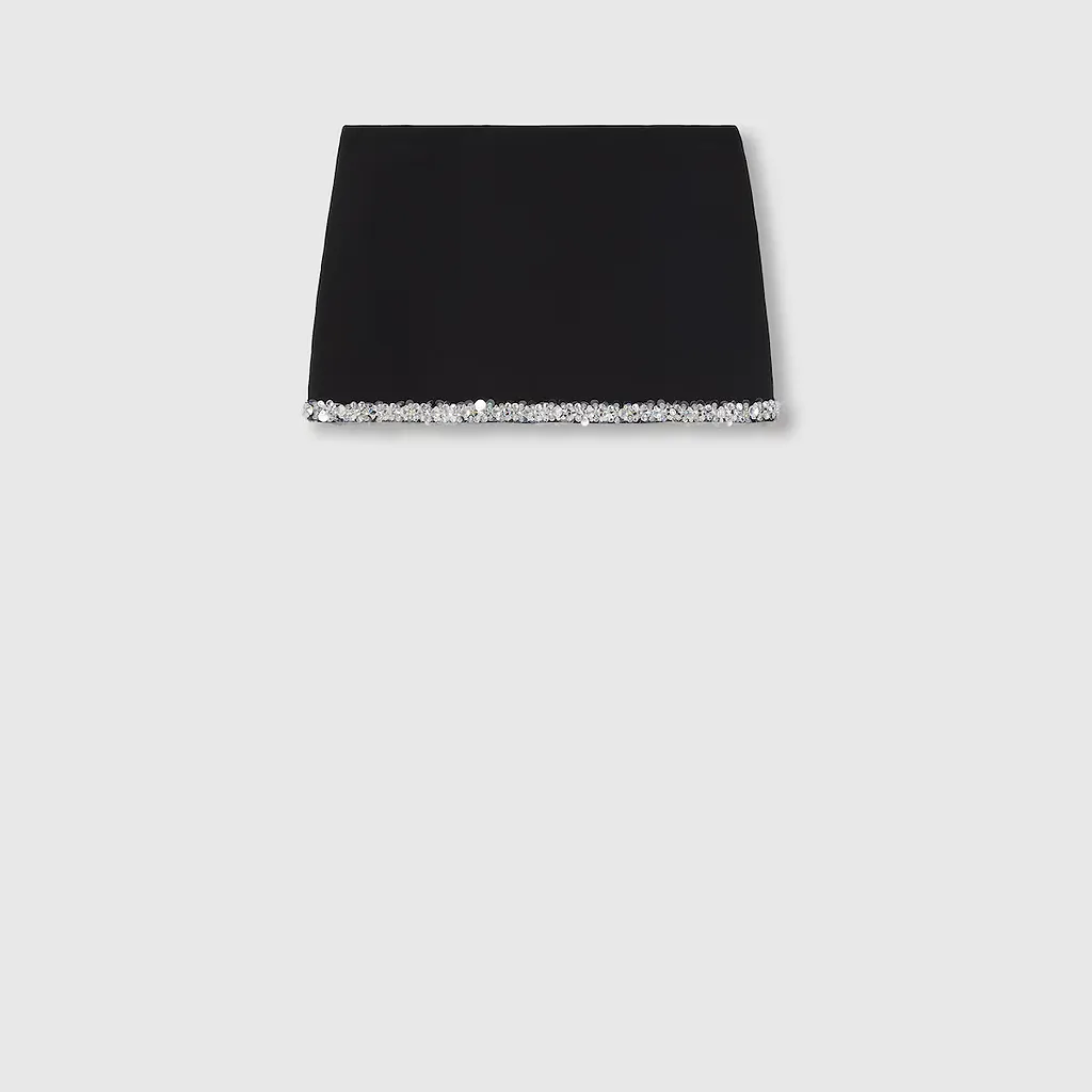 Embroidered Wool Silk CrÊPe Mini Skirt