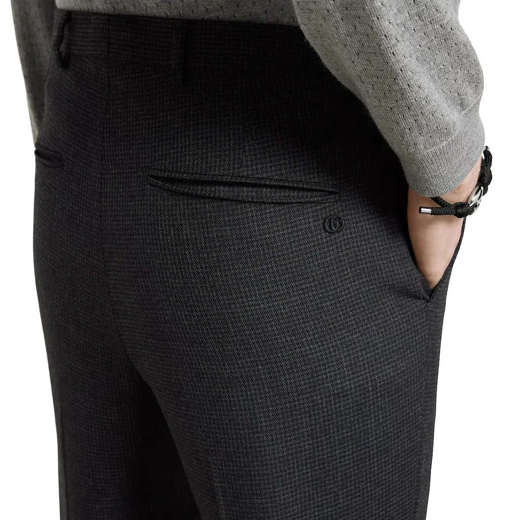 Houndstooth Wool Pant With Embroidery