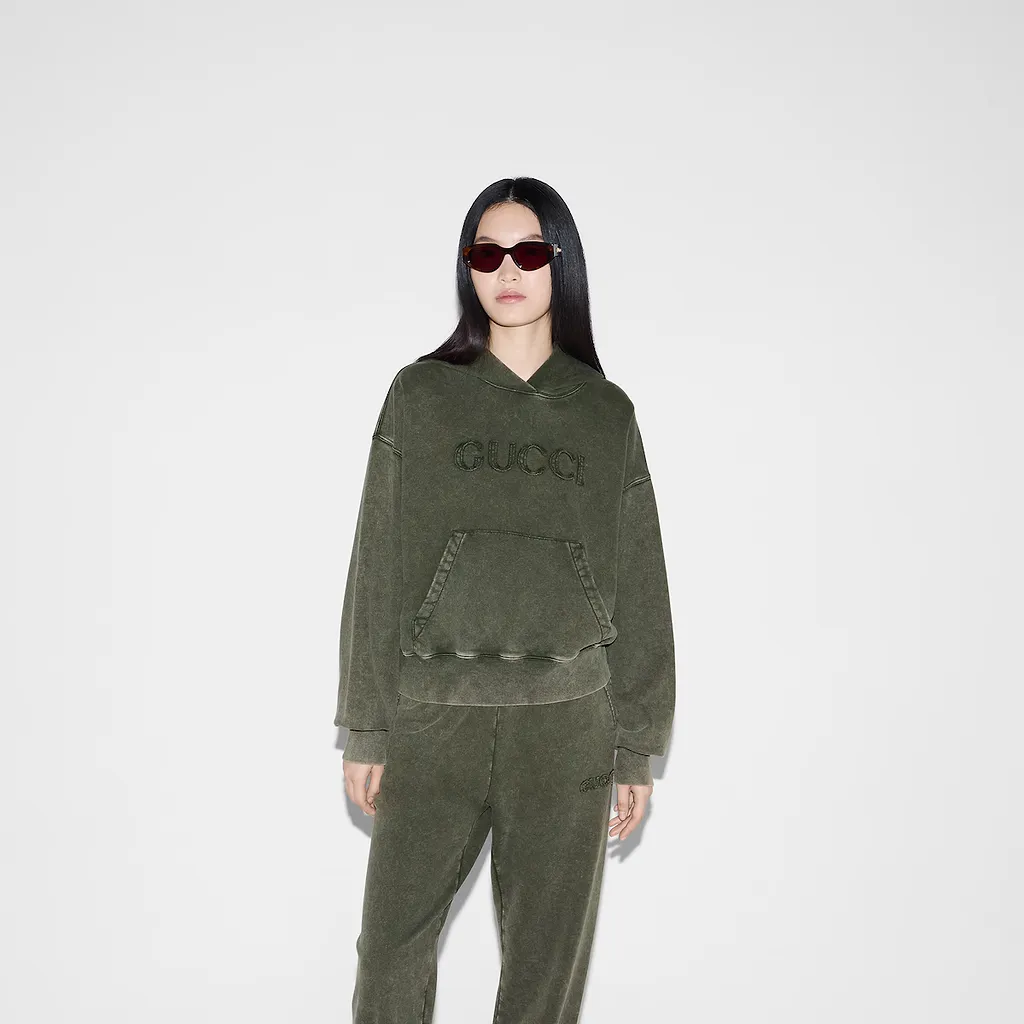 Embroidered Cotton Jersey Hooded Sweatshirt