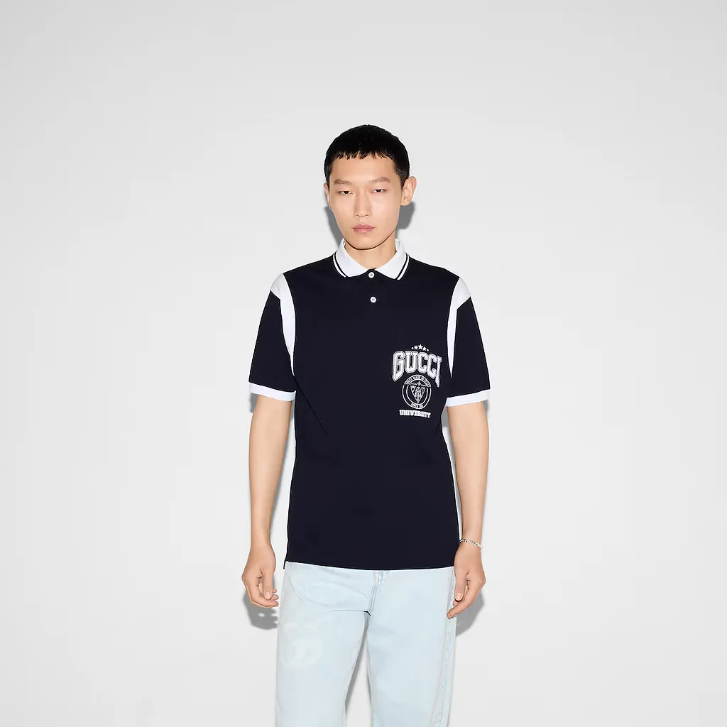 Cotton Piquet Polo Shirt With Print
