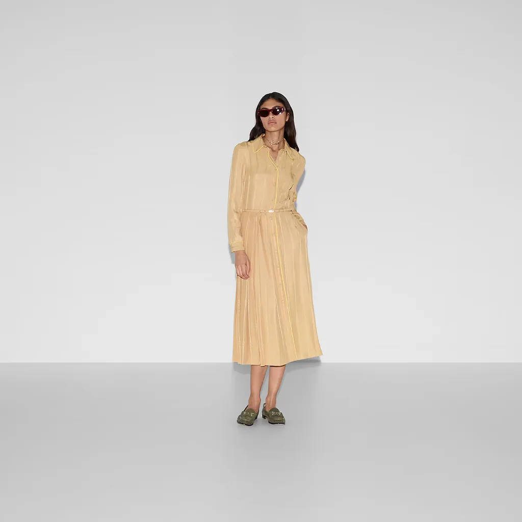 Chain And Belt Silk Jacquard Dress