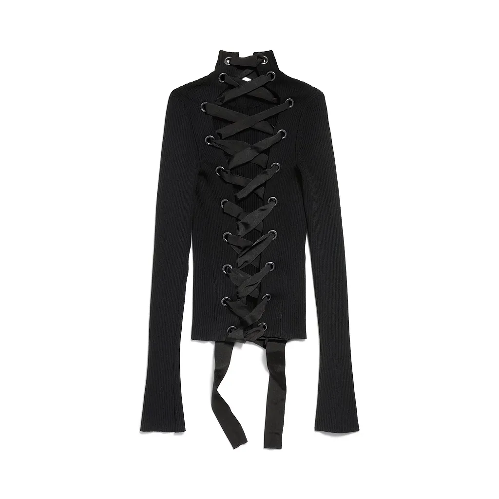 Lace-Up Fitted Turtleneck