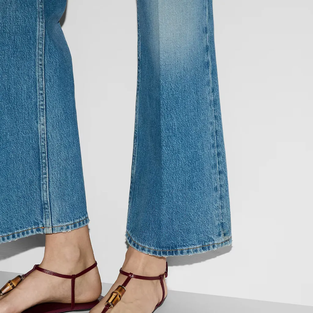 Cropped Flared Denim Trousers