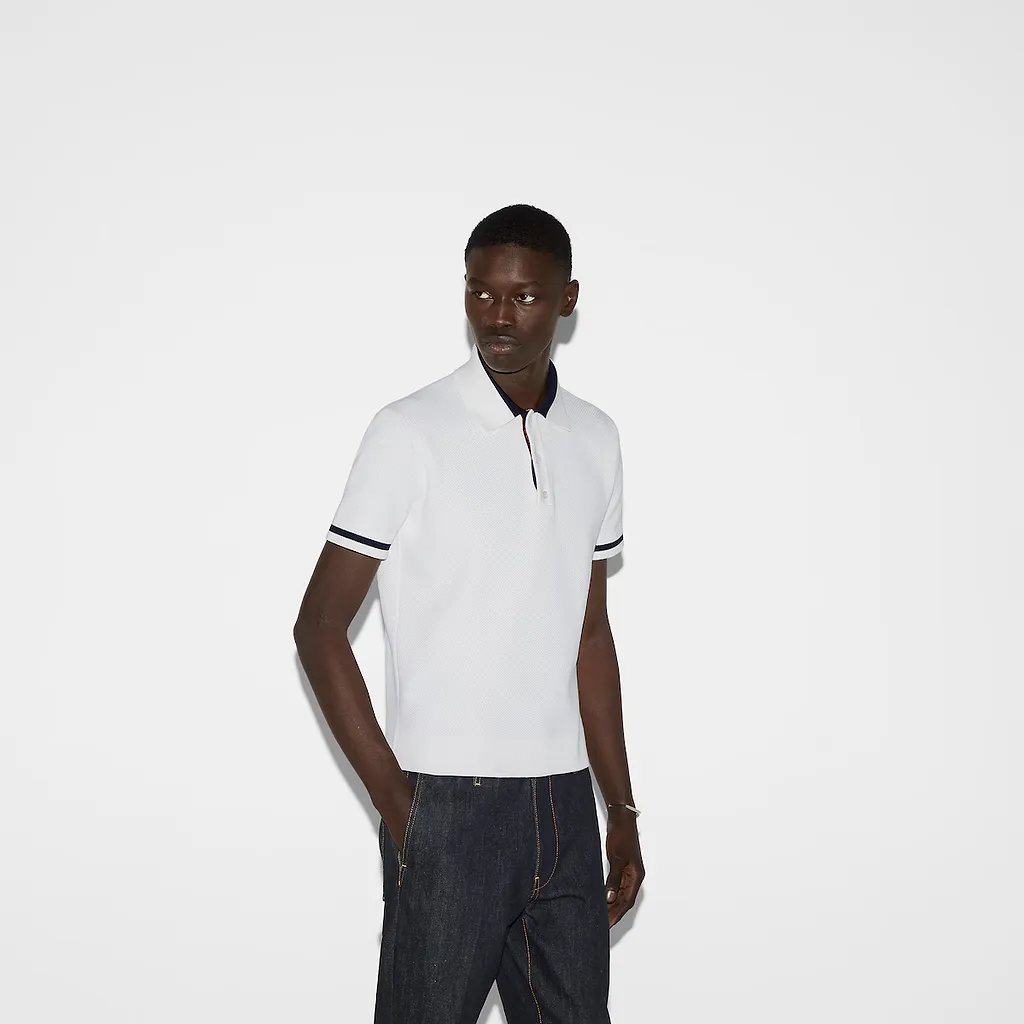 Knit Cotton Polo Shirt With Intarsia